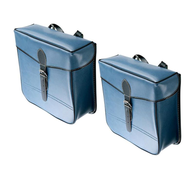sacoches bleues vintage pour porte bagage arrière