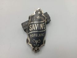enamelled savine cycles bicycle plate, vintage retro frame, manufacturer's mark, old head tube