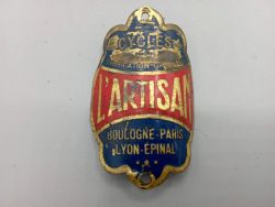 l'artisan bicycle plate, vintage retro frame, manufacturer's mark, old head tube